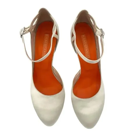 D. Lacquaniti white Satin d'Orsay Mary Jane heels Sz 37 Bridal Luxury Designer - Picture 2 of 11